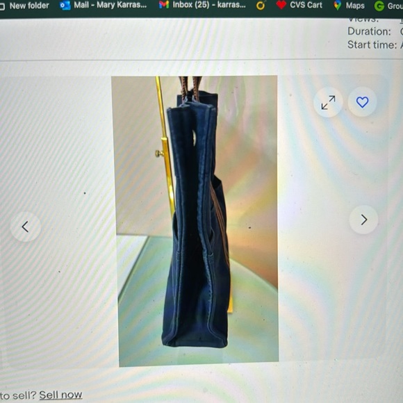 HERMES Paris Fourre Tout MM Navy/Brown Canvas Tote, Hand Bag. Made In France - Picture 11 of 14